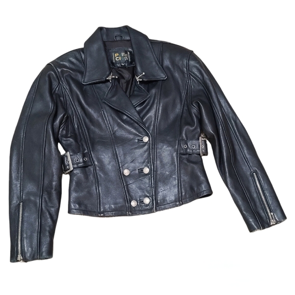 *SOLD* Pelle Club Vintage 1980s Black Genuine Leather Biker Jacket Womens S - Picture 2 of 10